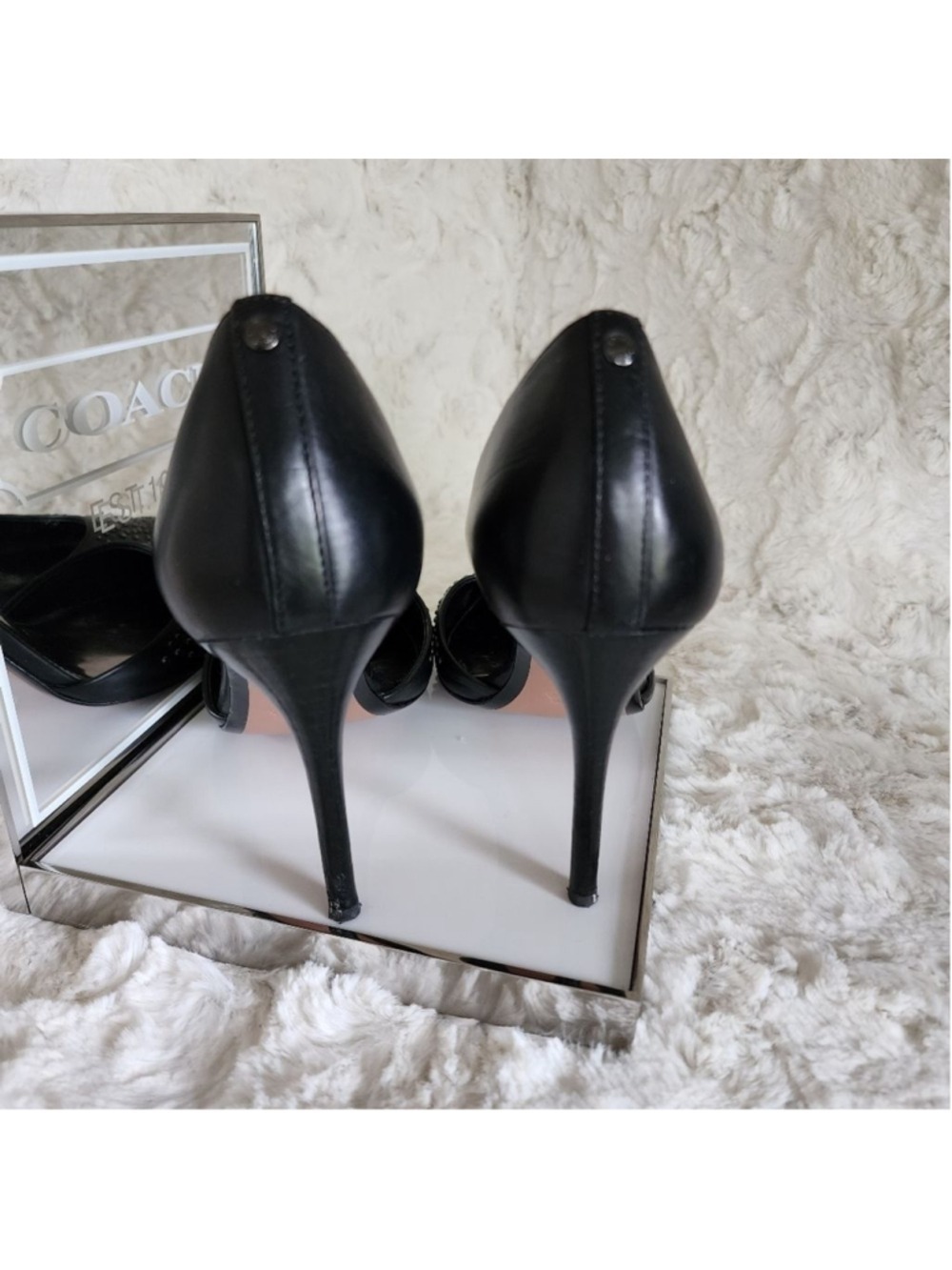 Coach Holmes Studded Leather High Heels Black Sz 8 - Picture 10 of 16
